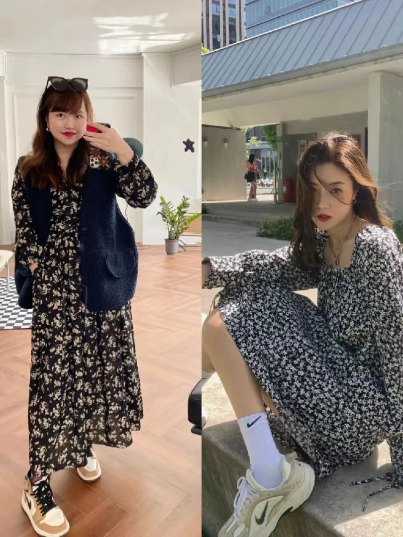 碎花连衣裙球鞋搭配图,日常碎花裙搭配什么鞋子好