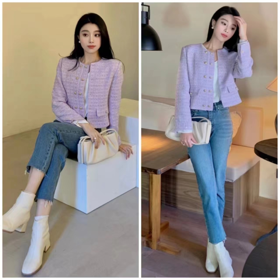 香芋紫小香风外套搭配什么裤子女,香芋紫短外套搭配什么裤子好看