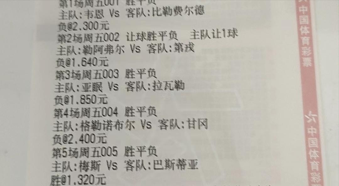 周五足球竞彩推荐：理智精选五场比赛解析，5串1附实单胜平负