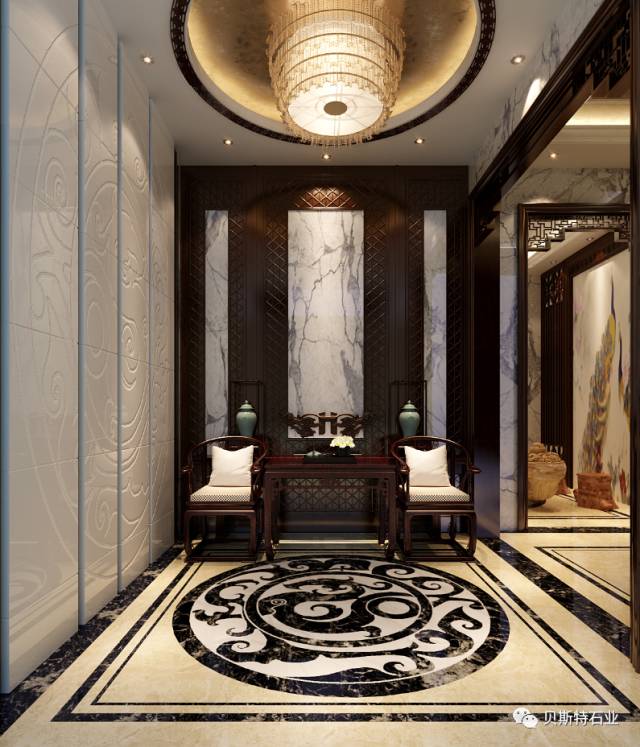 中式大理石造型效果图,奢石大理石效果图