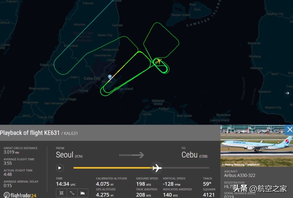 突发!大韩631航班一架A330客机在菲律宾宿务机场落地时冲出跑道