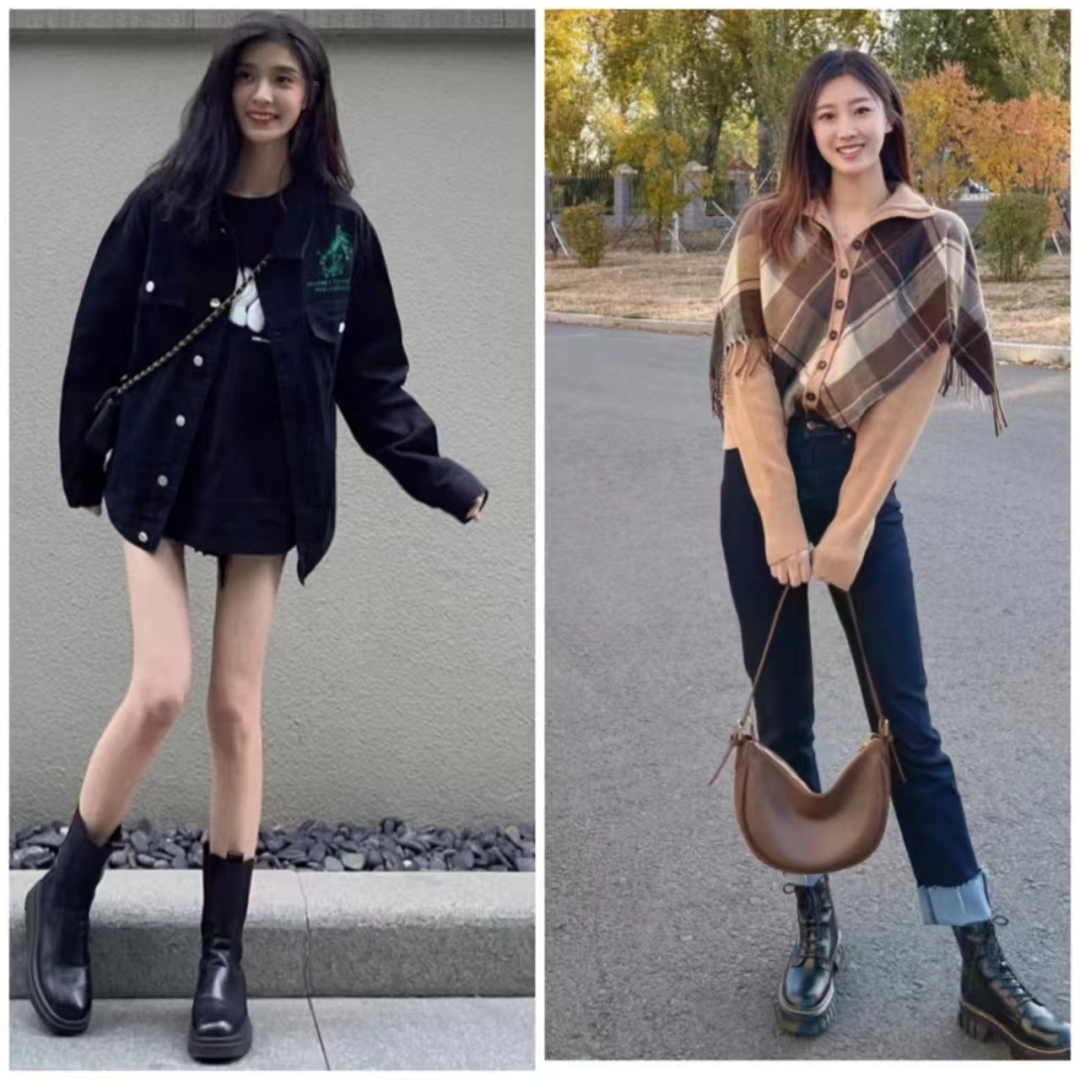 马丁靴的正确搭配图秋冬,穿长腿马丁靴配什么裤子好看