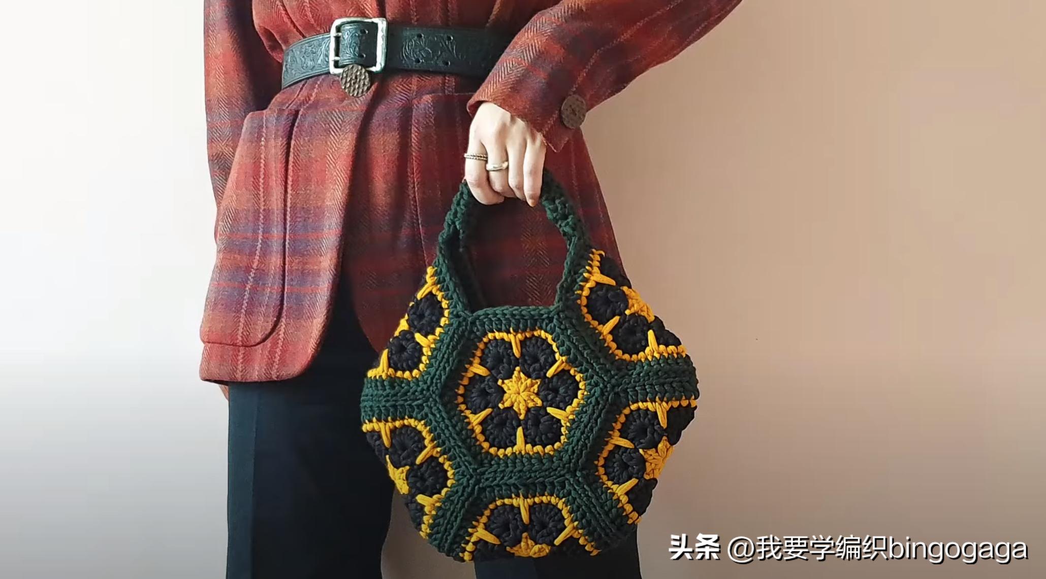 祖母方格小包包拼接编织教程,方形镂空小花包编织教程