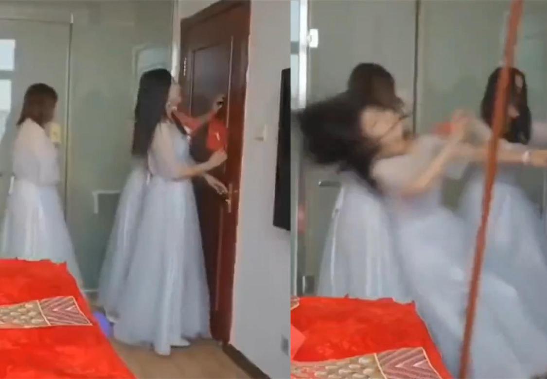 伴娘堵门要红包伴郎连人带门踹倒,伴娘堵门要红包后续