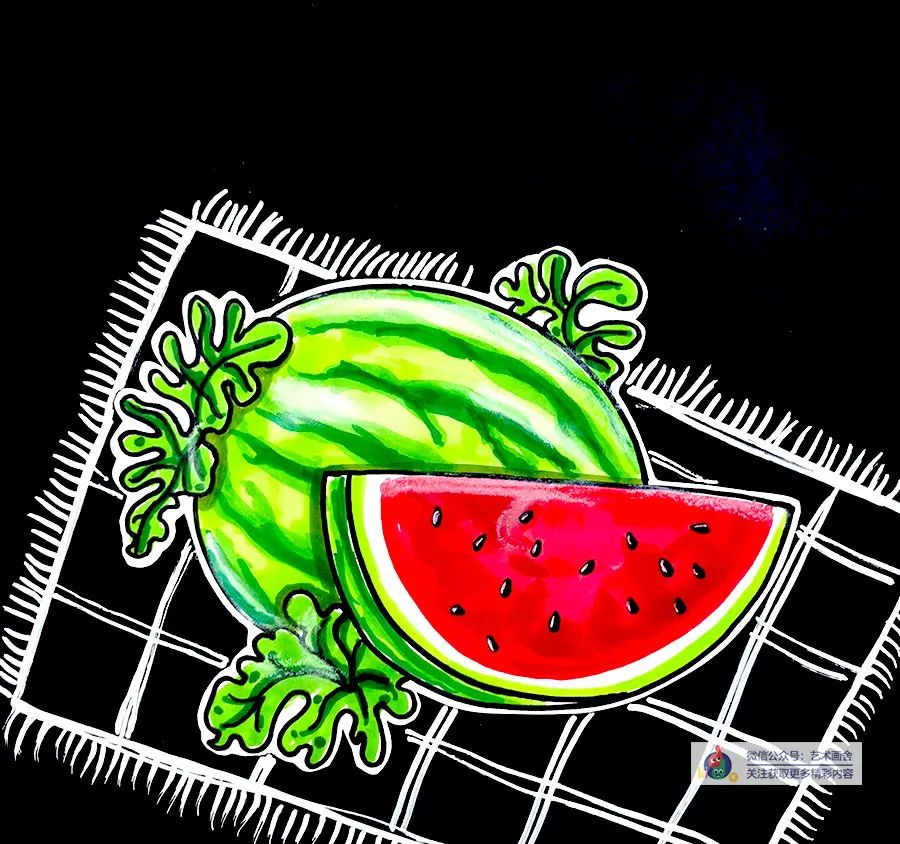 创意儿童画西瓜的画法,儿童画创意画夏天的西瓜和扇子