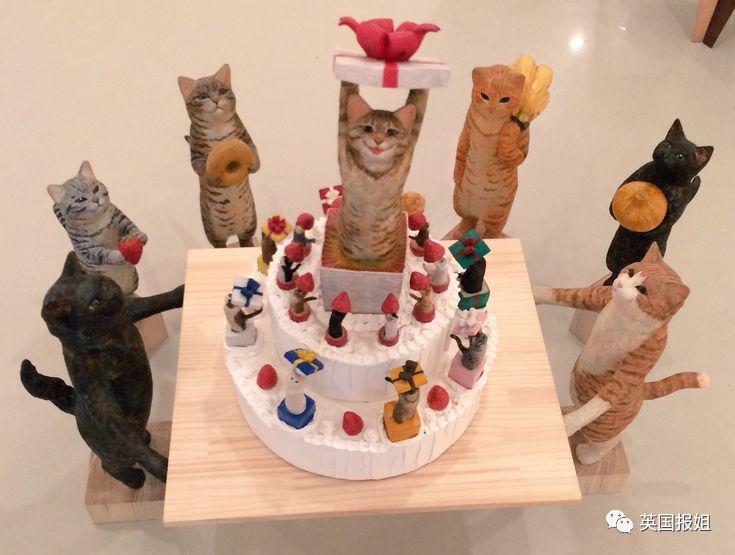 木头雕刻作品猫,手工雕刻木雕小猫