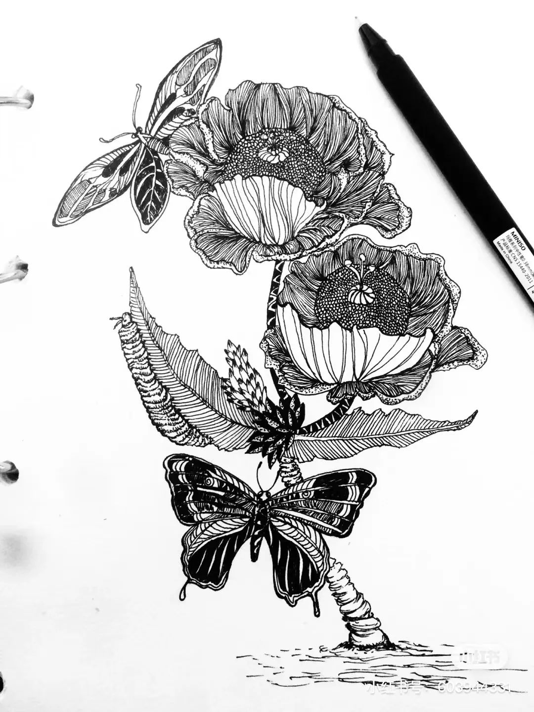 针管笔画线条练习,针管笔黑白装饰画线描