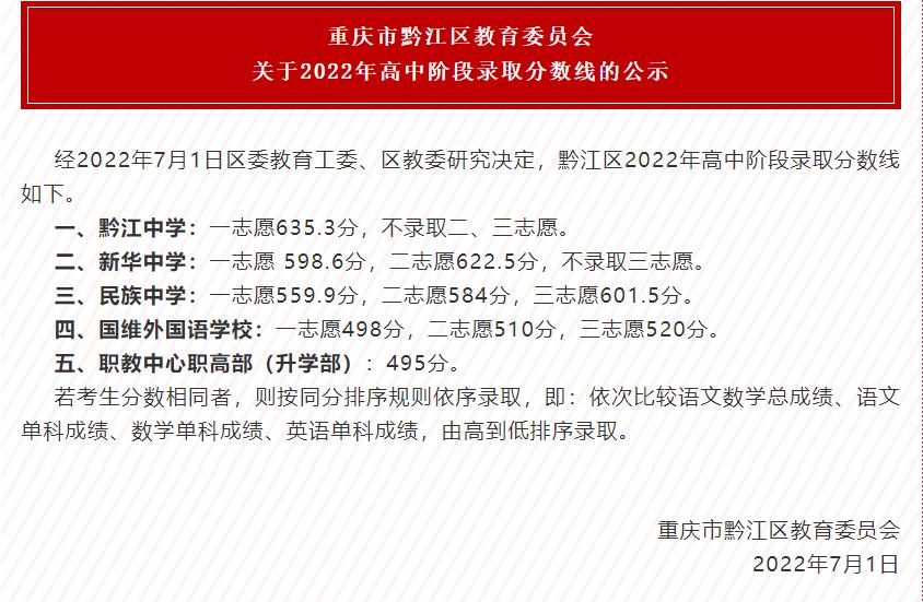 重庆区县高中2023录取分数线,重庆2023中学录取分数排名