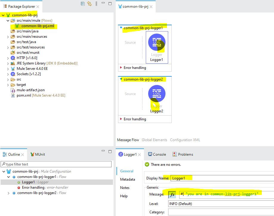 如何在Mule4中配置通用流程以重用通用功能