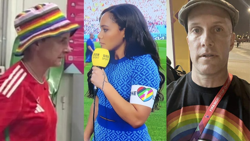 威尔士球迷在世界杯上没收的彩虹色帽子