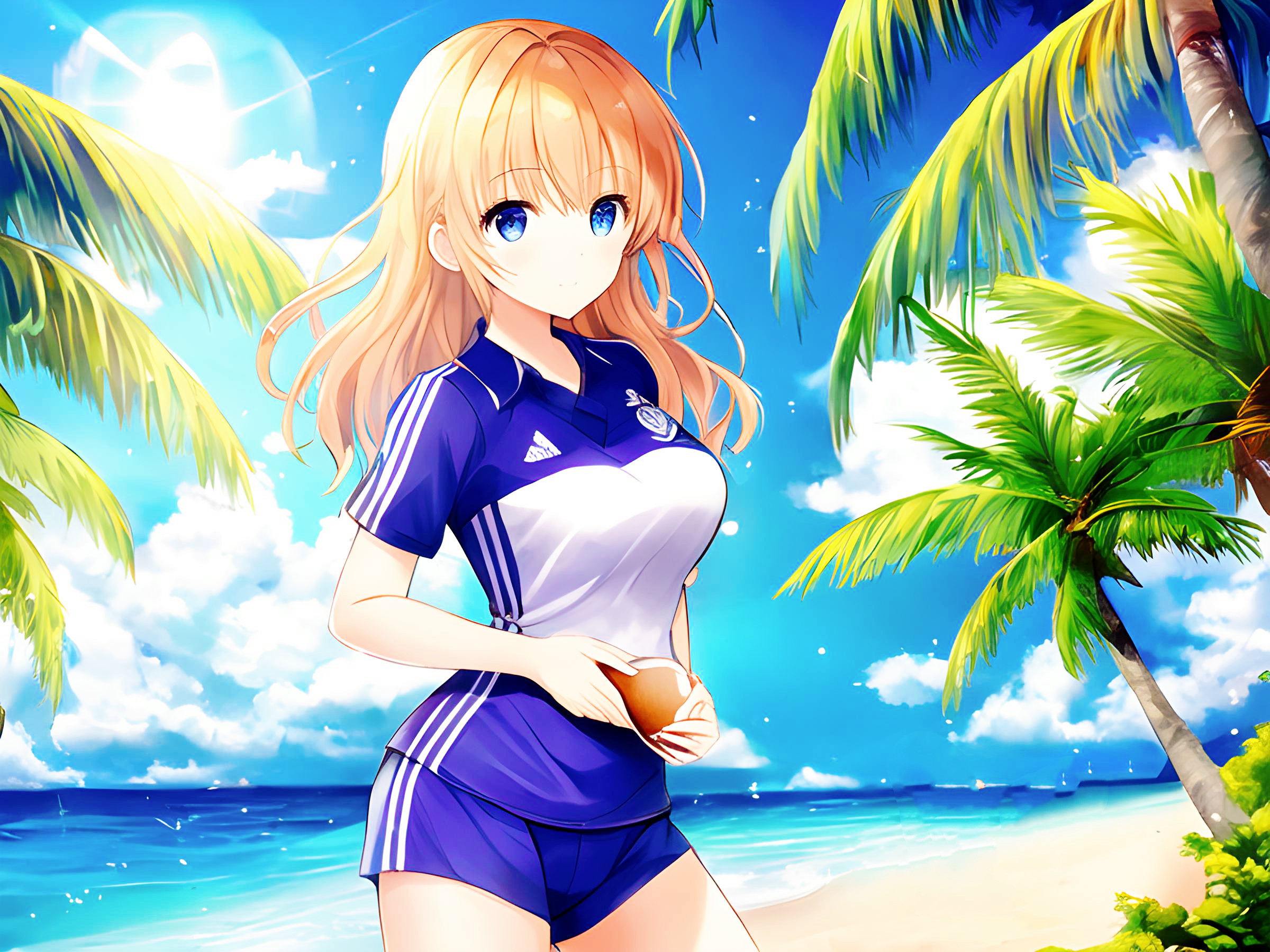 二次元美少女壁纸足球,ai绘画壁纸沙滩