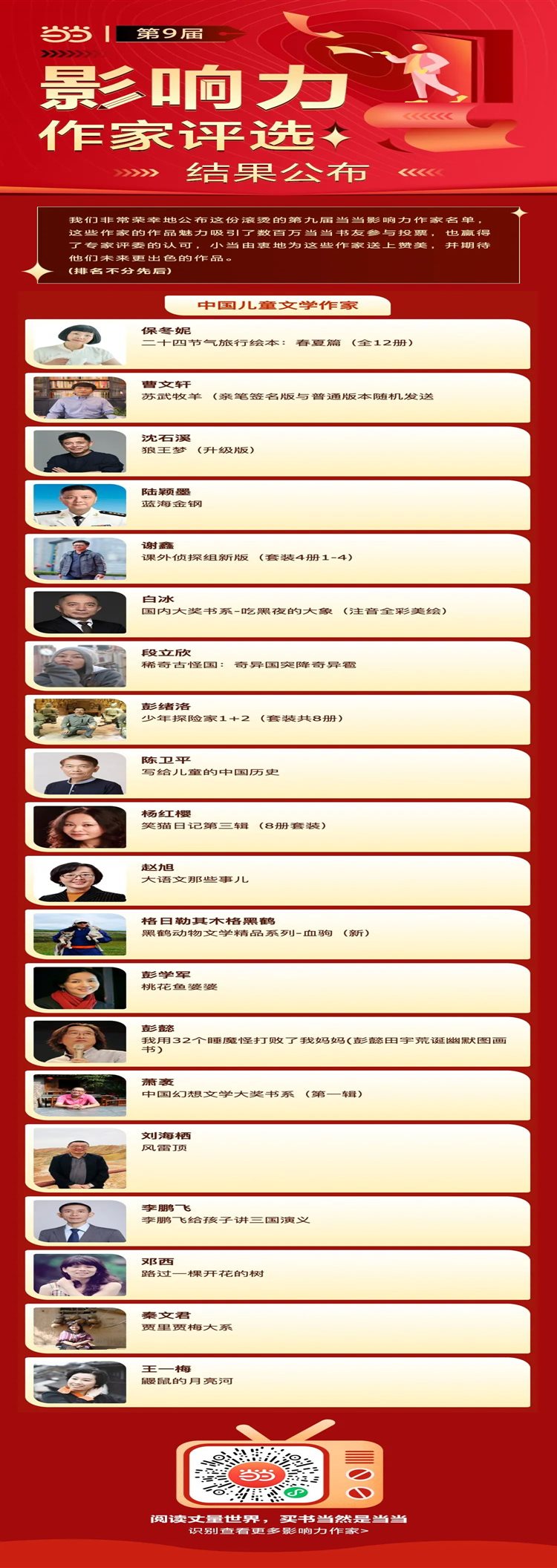 当当第七届作家影响力评选,当当第七届最具影响力作家