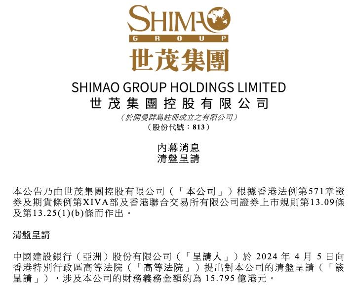 世茂集团被踢出清盘呈请,港股世茂集团跌4.23%