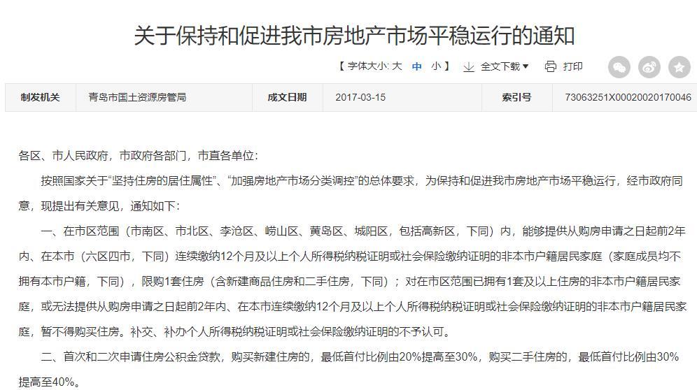 青岛2022年房地产限购政策,青岛政府楼市调控